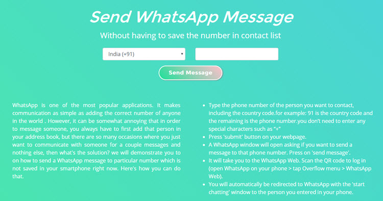 Send WhatsApp Message Without Saving Contact Number